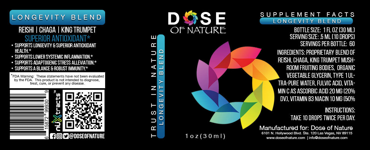 Dose of Nature Longevity Blend - Reishi, Chaga, King Trumpet